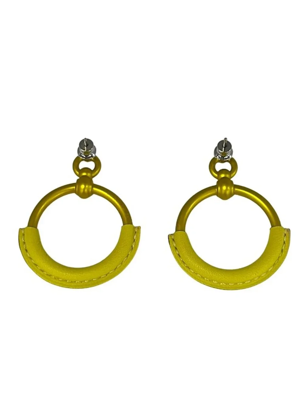 Hermes Earrings Loop PM Leather Yellow